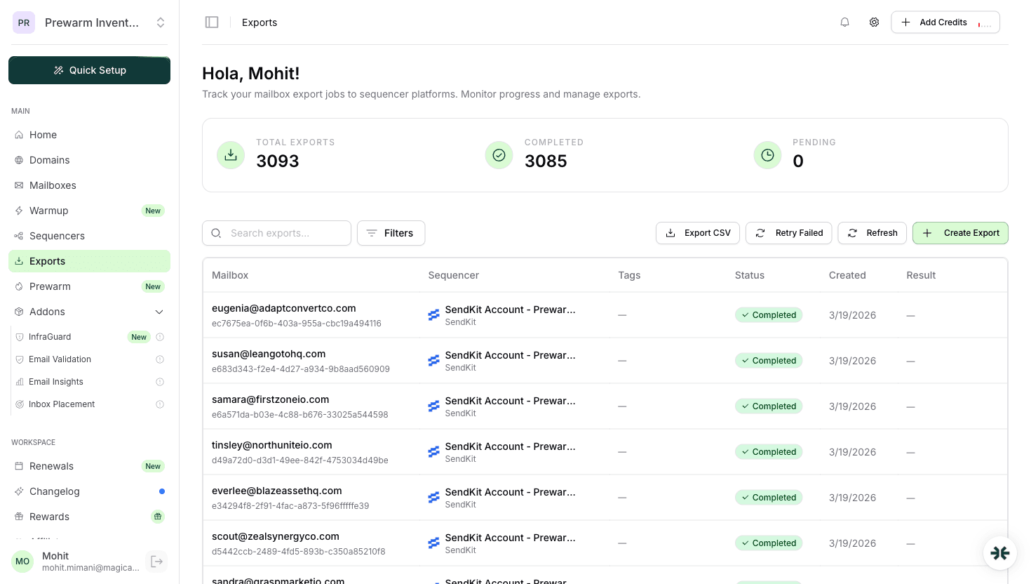 InboxKit mailbox exports