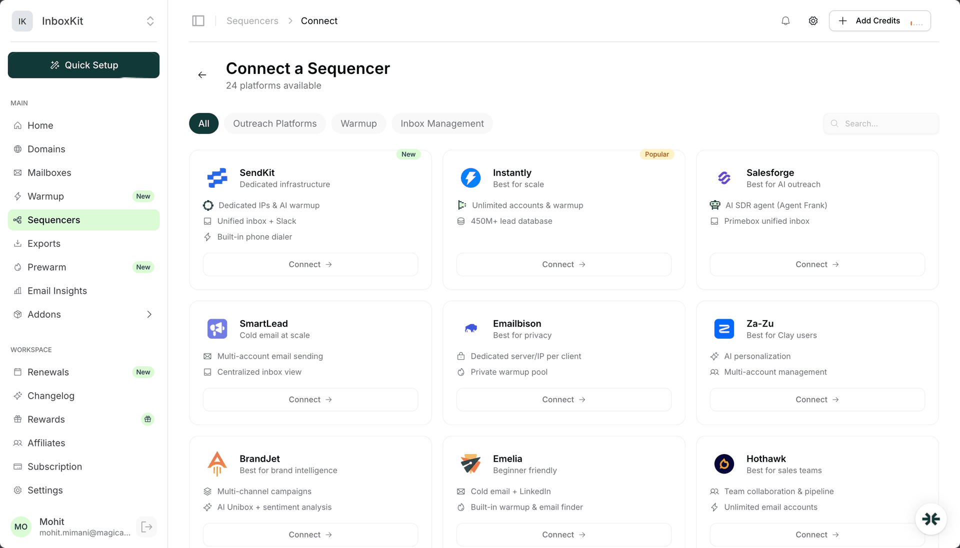 InboxKit 24+ sequencer integrations